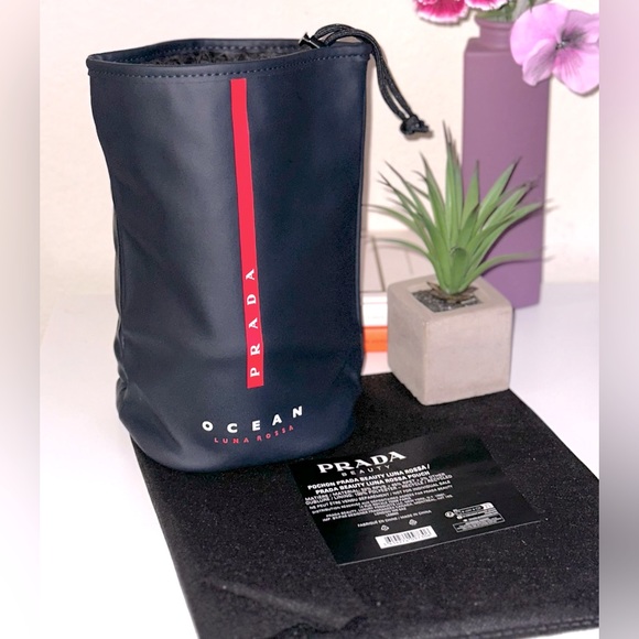 NEW Prada Luna Rossa Ocean Navy Blue Drawstring Pouch Bag Makeup Cosmetic Case - Picture 2 of 4